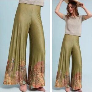 FARM Rio Guadalupe Tropical Parrot Palm Print High Rise Wide Leg Pants Medium